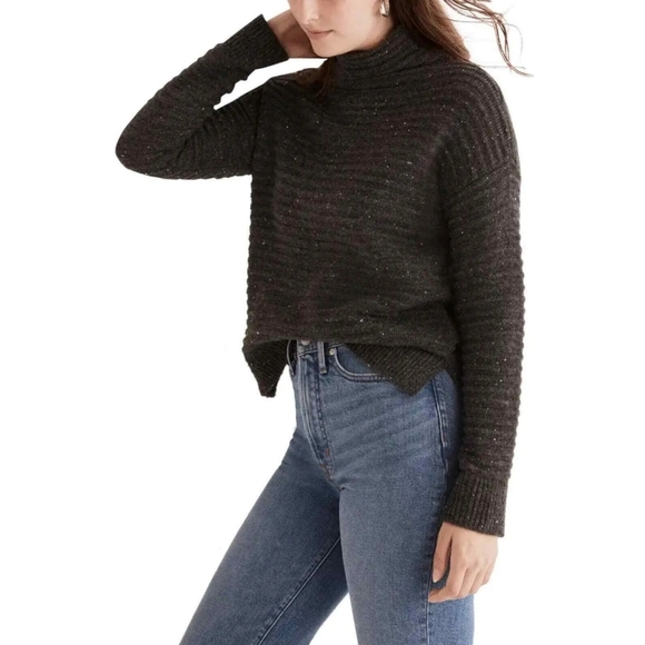 Madewell Wool Blend Belmont Donegal Mock Neck Sweater Gray Women's Small - Picture 3 of 7